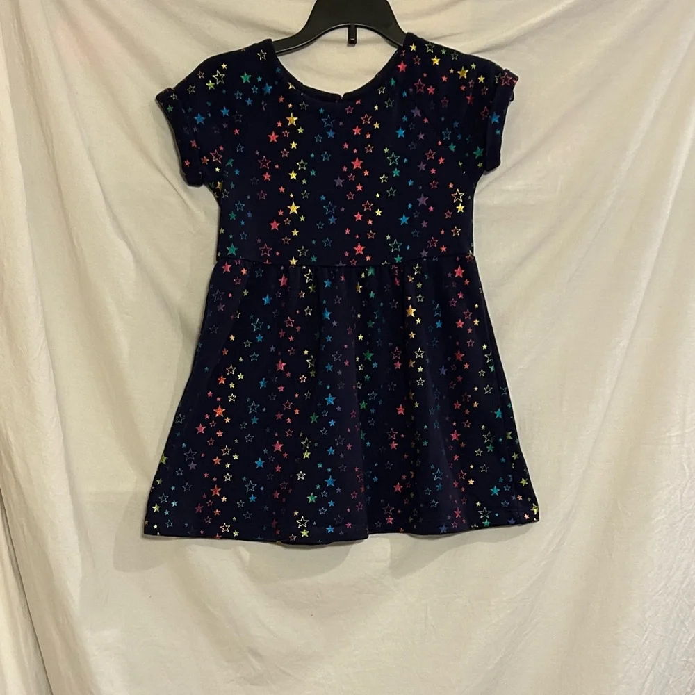 Gymboree Girls Size 6 Navy Blue Multi Stars Short Sleeve Sweatshirt Skater Dress